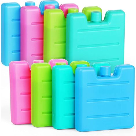Lot de 8 Mini Pains de Glace Blocs Réfrigérants de 7.5x7x1.5 cm/65g Sac de Congélation Réutilisables pour Glacière Sac Isotherme Petite Glacière-Vert Clair/Bleu/Rose/Vert Jaunâtre