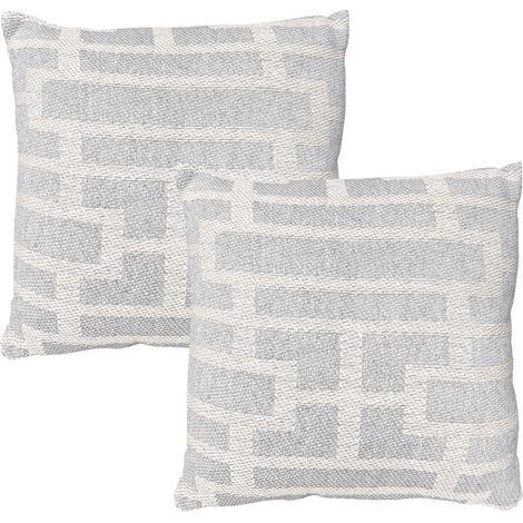 Lot 2 coussins carrés 40 x 40 cm coton brodé géométrique gris - RAY (1/5)