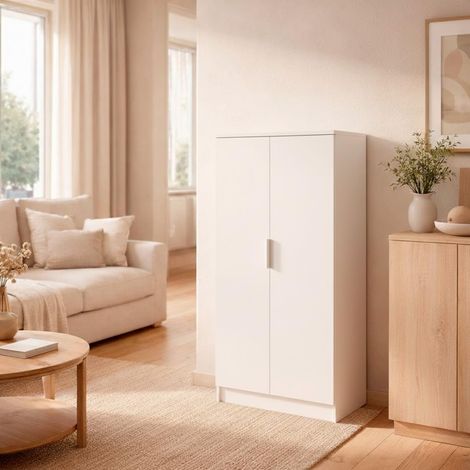 Armadio Multiuso 2 Ante Scarpiera Salvaspazio Con 6 Ripiani Estraibili Mobile Porta Scarpe Ingresso Corridoio Camera Ripostiglio Design Moderno Minimal 108 x 55 x 39.6 Cm Colore Rovere - Colore: Bianc (1/5)
