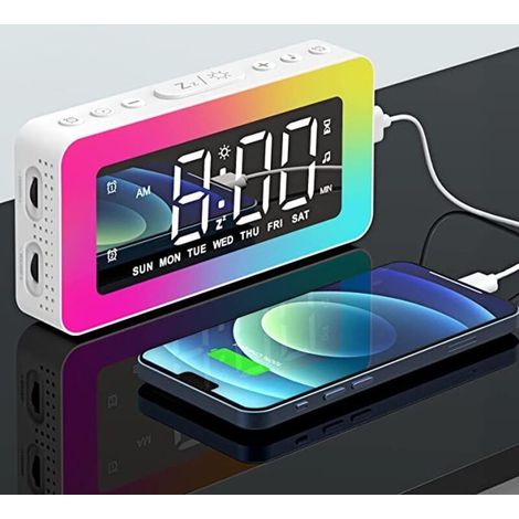 Despertador con luz, despertador digital para niños y adolescentes con luz nocturna de color, modo entre semana/fin de semana, atenuador, fácil de configurar y sin tictac. (1/4)