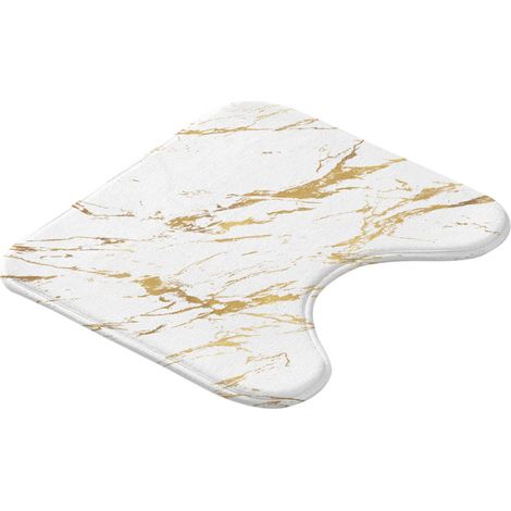 Tapis Contour WC Imprimé "Aquamarbre" 45cm Blanc & Or