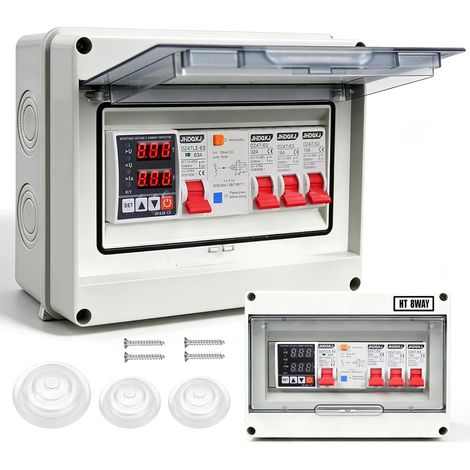 Coffret Electrique Etanche IP65, avec Interrupteur Différentiel, Protection Surtension/Sous-tension/surcharge, Disjoncteurs 32A 16A 10A AC, pour atelier, garage, camping-car (1/5)