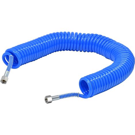 Dapetz ® Air Compressor Hose Polyurethane Recoil 10m Long with Bend Restrictor, 1/4" Female Quick Coupler and Plug Max Capacity 10 bar (145 PSI) Blue (1/5)