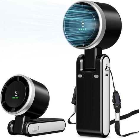 Portable Fan, Mini Fan, Handheld Turbo Fan, Portable Rechargeable Fan, 5-Speed, LED Display,Black (1/5)