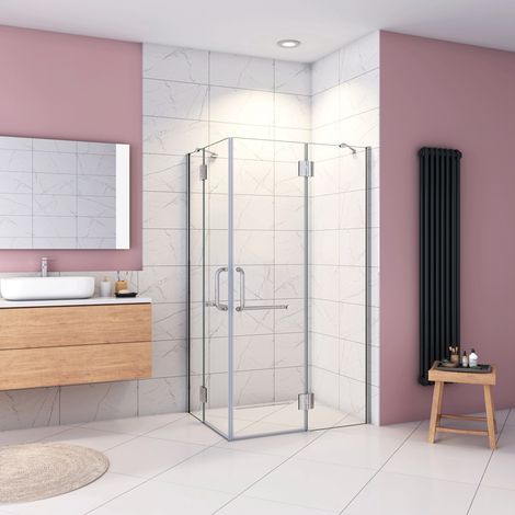 190 cm Box Doccia Angolare Porte Battenti Vetro 8 mm Temperato Trasparente Anticalcare Ante con Barre Stabilizzatrici Misura 80x80 cm (1/5)