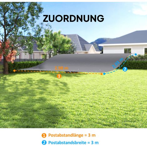 Toiture de remplacement pour pergola, protection solaire pour toit de terrasse, bâche de remplacement pour pavillon de 3 x 3 m, 298 x 293 cm, gris foncé (1/5)
