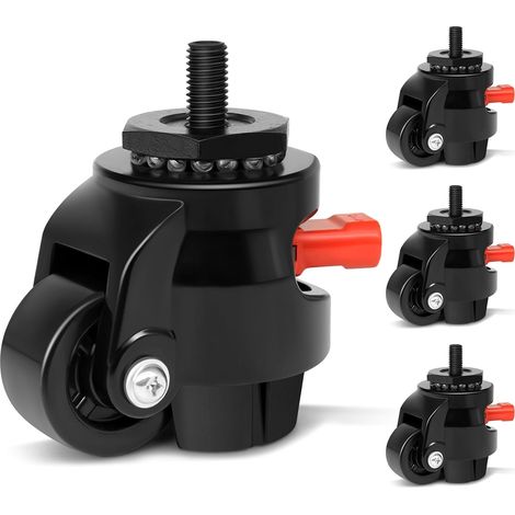 Tige Roulette Charge Lourde Lourd avec Poignée À Cliquet, Capacité de Charge 1000KG Roulette pour Meuble Pivotantes, Roulettes Pour Meubles, Etabli, Machine, Equipement,lot de 4,Noir (1/5)