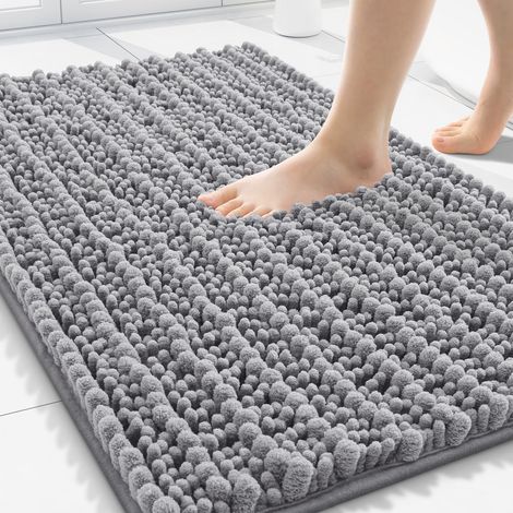 Tapis De Salle De Bain - Chenille Absorbant - Dos En Caoutchouc Antidérapant - Pour Sol De Salle De Bain Douche Et Baignoire - Gris 50 X 80 Cm (1/5)