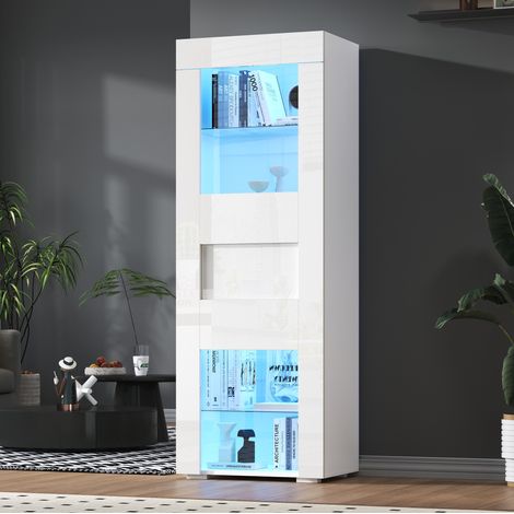 Vetrina 60x40x170 cm in MDF bianco con illuminazione LED moderna per soggiorno FloraGrace (1/5)