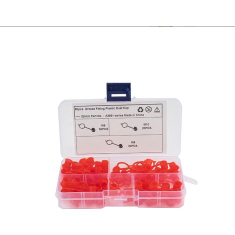 Graisseurs hydrauliques, bouchons de graissage, capuchons de protection, assortiment M6, M8, M10, rouge (boîte de rangement), 80 pièces - Liuyue (1/5)