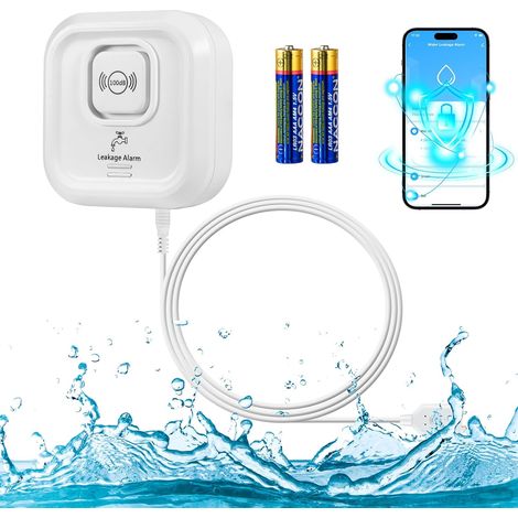 Detecteur de Fuite d'eau, 2,4GHz WiFi Alarme Maison sans Fil Compatible avec L'application, 100dB Capteur de Niveau d'eau avec 105cm Détachable Câble Alarme Piscine pour Cuisines, Caves (1/5)