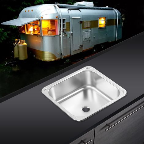 Zubehör für Wohnmobile: Quadratisches Spülbecken 336 x 336 x 125 mm, Waschbecken/Gemüsewaschbecken, Barspüle aus Edelstahl 304 mit 40 mm Abflussgarnitur für Wohnmobile, Wohnwagen, Yachten, Badezimmer (1/5)