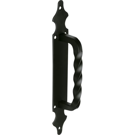 Poignée décorative type forgé - Poignée rustique pour porte et portail - Style traditionnel et fixation solide - 220 mm - Acier - Finition noir antique (1/5)