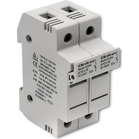 Base para fusibles Qoltec + fusible CC 2P 1000V 30A 10x38 solar (1/5)