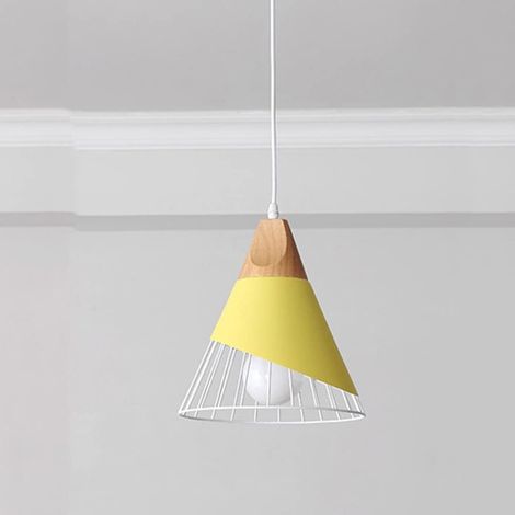 1 Lustre Suspension Métal Bois E27 Ø25cm H30cm Câble 100cm Pour Chambre Salle À Manger Cuisine