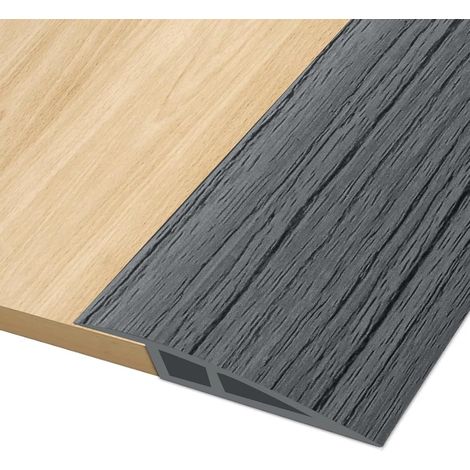 1M5CM Barre de Seuil Adhesive, Seuil de Porte Adhesif PVC, Barre de Seuil Rattrapage de Niveau pour Hauteur du Seuil 5mm  10mm, Rampe de Seuil Bandes de Transition Sol (Grain de Bois Gris Foncé) (1/5)
