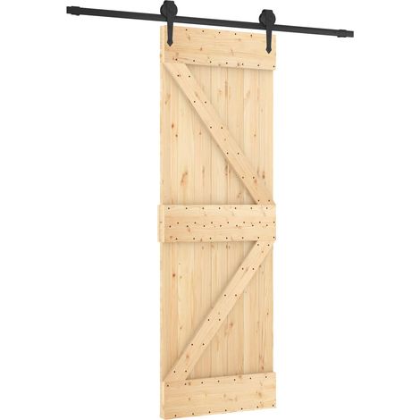 Schiebetür Natürlich und Schwarz 70 x 210 cm Massivkiefer vidaXL