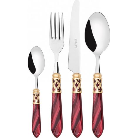 Set posate 24 pezzi in astuccio di legno Aladdin ghiera dorata Rosso Madreperla Bugatti