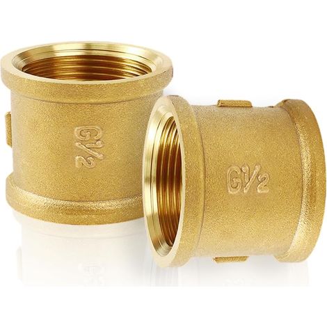 2 pièces manchon en laiton double mamelon 1/2" pouce IG x IG, adaptateur de connecteur à filetage interne, manchon en laiton double manchon1/2" pouce, raccordement à double manchon po (1/2") (1/5)