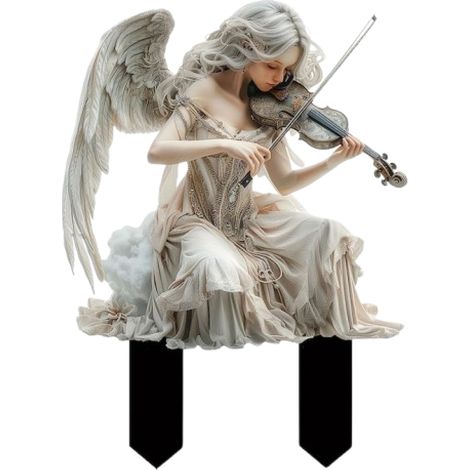 Ange blanc jouant du violon - Décoration de jardin en acrylique - Piquet - Décoration pour pot - Ornement de pelouse - Décoration de jardin, Blanc