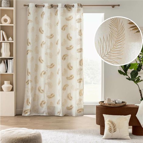 Rideau à œillets 140 x 240 cm ISADORA Ocre – Polycoton imprimé métallisé – Motif végétal