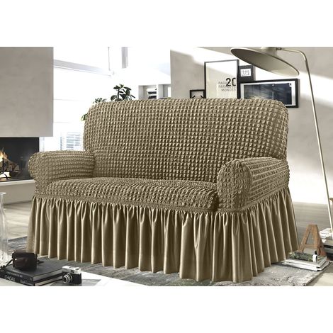 Copridivano Elasticizzato Arricciato Con Volants Tinta Unita Mod Luxory Tortora, misuraPoltronacoloreTortora (1/4)