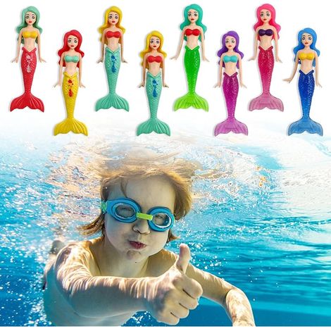 Jeux Piscine, 8 Pièces Jouet Piscine Sirène, Jouets de Plongée pour Enfants, Comprend 4 Transparentes et 4 Opaques, pour L'entraînement à Plongée et Loisirs Aquatiques (1/5)