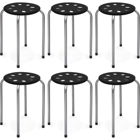 COSTWAY Juego de 6 Taburetes Redondos Apilables de Metal, Asiento Redondo con Marco de Metal en Forma de X, Asiento Perforado, Taburetes Apilables para Niños y Adultos, Hogar, Oficina (Gris) (1/5)