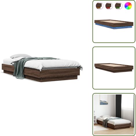 Bettgestell mit LED Braun Eiche-Optik 100x200 cm - Holzbettfundament - Bettrahmen - LED-Bettgestell - Doppelbett - Schlafzimmereinrichtung (1/5)