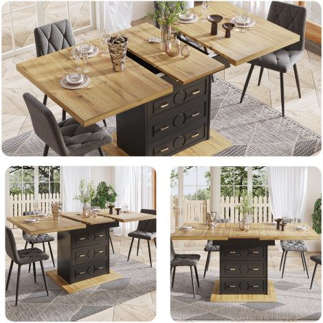 Table à manger extensible 110 à 140 cm plateau MDF aspect bois piètement rangement 3 tiroirs fermeture magnétique mécanisme coulissant métallique charge 60kg pour 6 personnes cuisine salle à manger pe (1/5)