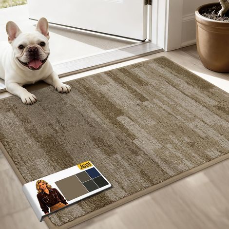 Indoor Dirt Trapper Mat 50 x 80 cm, Non-Slip Door Mat, Machine Washable, Waterproof Door Mat, Entrance, Entrance Door and Hallway, Beige (1/5)