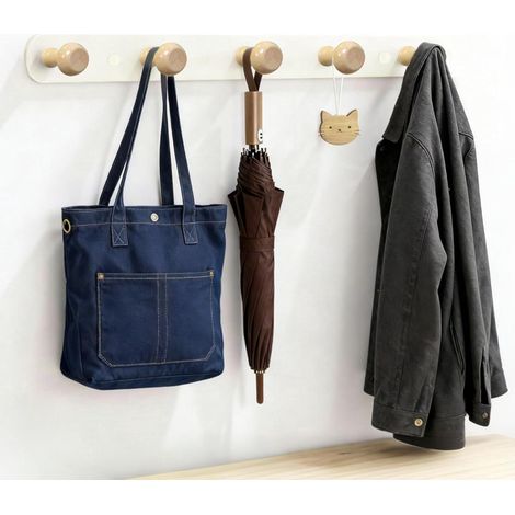 Lot de 1 patères murales avec 5 crochets par barre, en bois, pour couloir, chambre et cuisine (1/4)