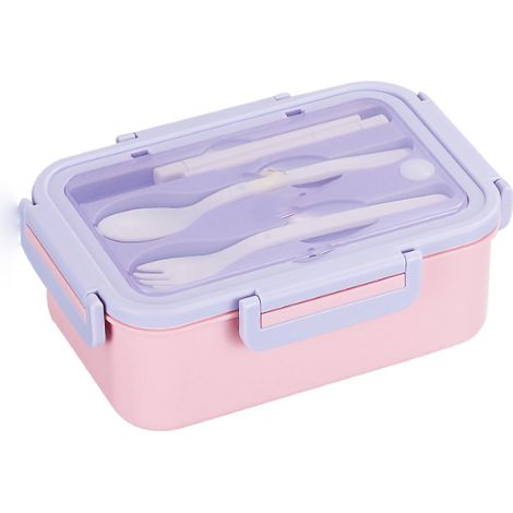 Große Bento-Box (1400 ml) mit praktischem Gitterdesign, lebensmittelechtes PP – ideal für Schule, Büro oder Zuhause – Lila und Rosa (1/5)