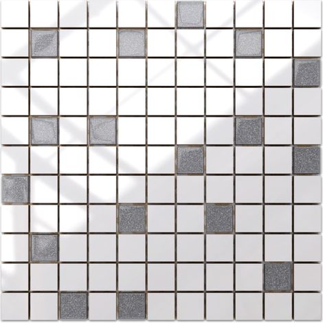 Ilcom Keramikmosaik mit Glaseinsätzen für Bad oder Küche 30cm x 30cm - White grey diamonds (1/4)