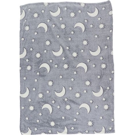 Couverture double face en flanelle phosphorescente 1,5m x 2m, couverture lumineuse pour enfant, gris, idéale pour climatisation été (1/5)