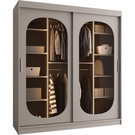 Armario Hartford 520, Cachemira, 200x180x62cm, Puertas de armario: Correderas, Número de estantes: 5, LED