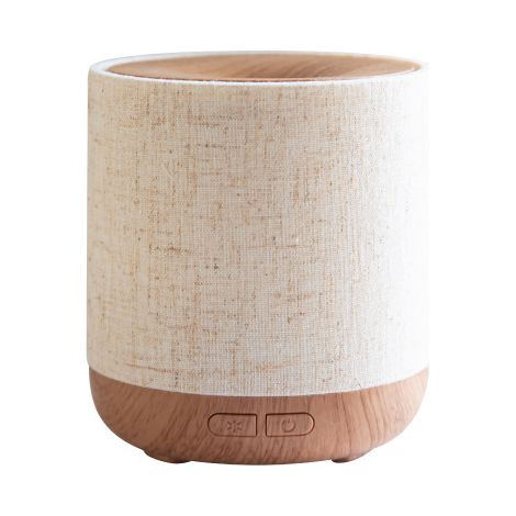 Diffuseur à ultrasons – diffusion d’huiles essentielles d’aromathérapie froide – Design original, boîtier en toile de lin et revêtement de couleur en bois – diffusion + éclairage personnalisable (1/5)