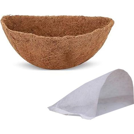 Revêtement de Panier Coco 40cm Revêtement en Demi-Cercle Absorbant d'eau en Fibre de Coco avec Tissu Non Tissé pour Fleurs et Légumes - Rechargeable et Prêt à l'emploi, Favorise la Circulation (1/5)