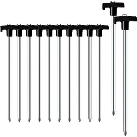 Paquete de 12 estacas para carpa con bolsa de almacenamiento, anclajes de tierra resistentes de 7 pulgadas, a prueba de óxido (negro)
