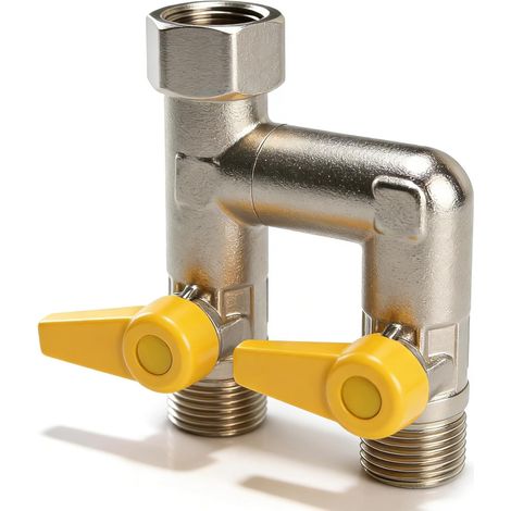 Vanne RéPartiteur 2 Voies, 1/2" Vanne De Gaz Distributeur 2 Voies En H Avec 2 Robinet D'ArrêT, Raccord Vannes De Commutation Robinet Inverseur Diviseur De Tuyau Pour Douche, Lave-Linge, Arrosage (1/5)