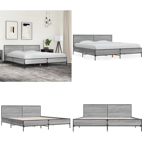 Bettgestell Grau Sonoma 200x200 cm Holzwerkstoff und Metall - Bettes Gestell - Doppelbett - Holzrahmen - Massivholzbette - Grau Sonoma - Home & Living (1/5)