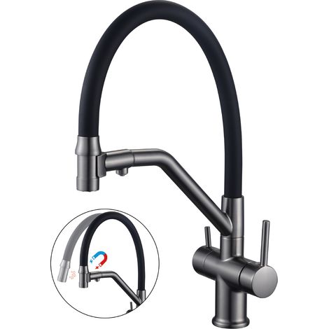 Cross-border 3-in-1 kitchen faucet with magnetic hot and cold water, universal rotating design, direct drinking water, household vegetable washing basin - cross-shaped design with magnetic suction gun