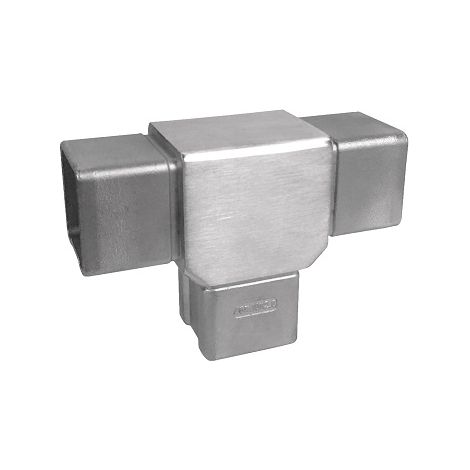 Deco Fer Forge – Connecteur droit en T pour tubes carrés 40mm – Inox 316 pour usage intérieur et extérieur – Longueur 110mm, largeur 75mm – À coller