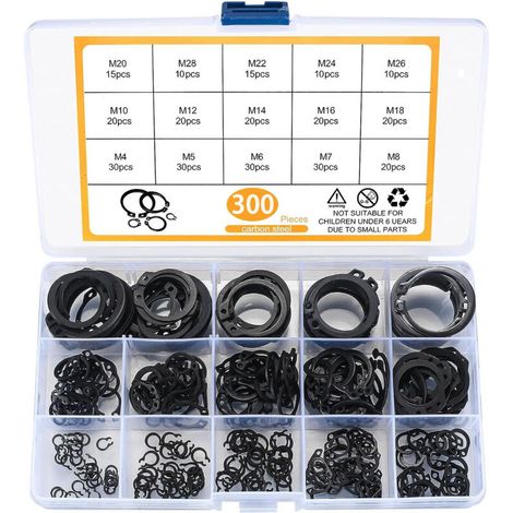 300-teiliges E-Clip-Set mit Sicherungsringen, verschiedenen Schnappringen und Sicherungsringen, M4-M28