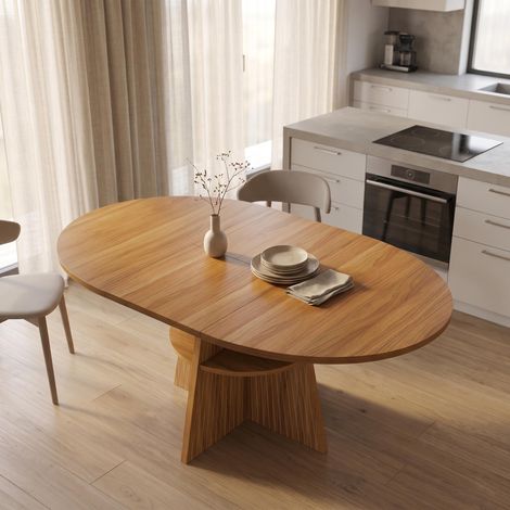 FurnitureR Dark Wood Round Extendable Dining Table 110 to 150cm Shelves (1/5)