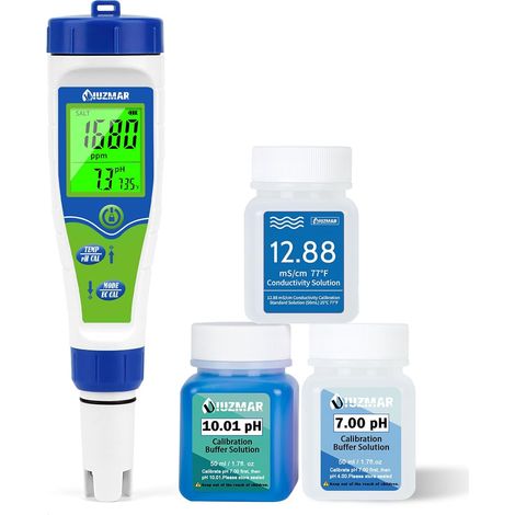 pH Mètre Numérique Analyseur de Salinité Testeur Sel et pH Testeur pH Piscine Electronique 5 en 1 pH Salinité TDS EC Température Mètre pour Piscine au Sel Spa Aquarium Hydroponiques (1/5)