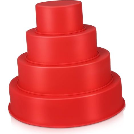 Lot de 4 Moules Gateau Ronds, Silicone, Rouge, Patisserie, Flexible, Robuste, Cake, Mold, Baking (1/5)