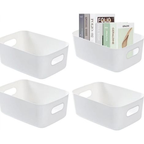 2 paniers de rangement en plastique blanc, qui peuvent être utilisés pour le rangement des cosmétiques, l'organisation de divers articles et le rangement de la cuisine