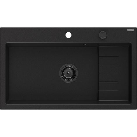 Mexen Omar fregadero de granito de 1 compartimento 800 x 480 mm, negro, sifón negro - 6520801005-77-B (1/5)