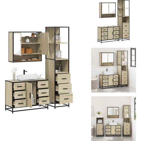 Ensemble de meubles de salle de bain 3 pcs chêne sonoma - Ensemble De Meubles De Salle De Bain - Ensembles De Meubles De Salle De Bain - Armoire De Rangement - Armoire De Rangement Pour Toilettes (1/5)